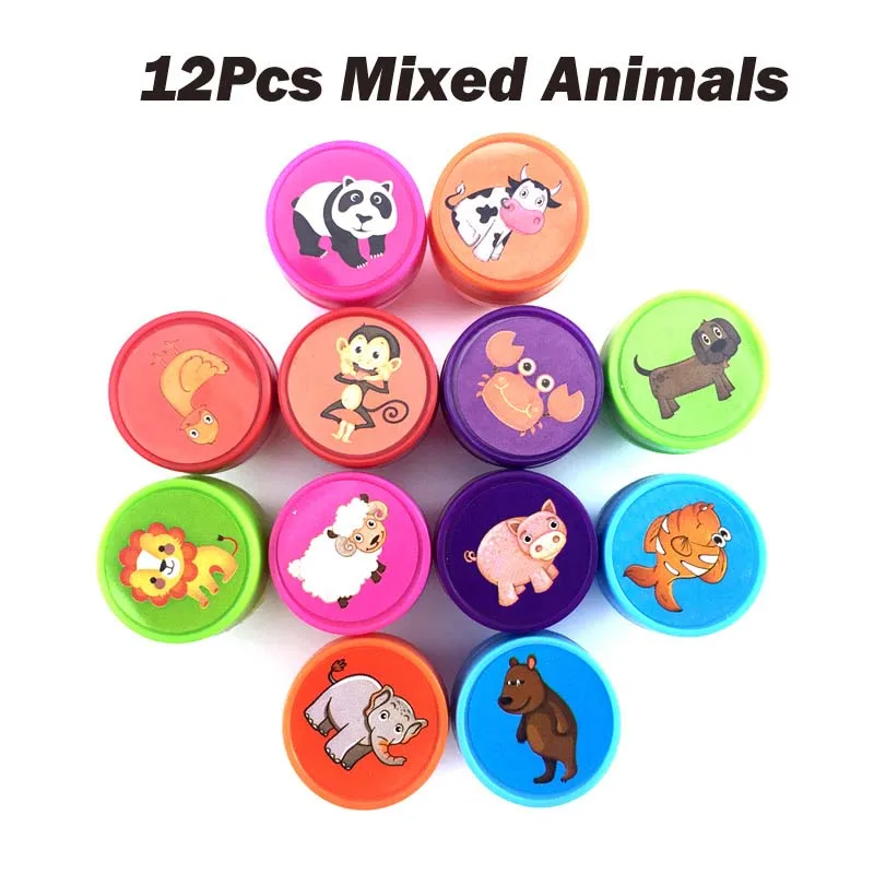 12Pcs Mixed Animals 6/10/12 шт Детские игрушки марки мультфильм Животные фруктов, овощей Детские уплотнение для Скрапбукинг штампа DIY живопись фотоальбом Декор - Цвет: 12Pcs Mixed Animals