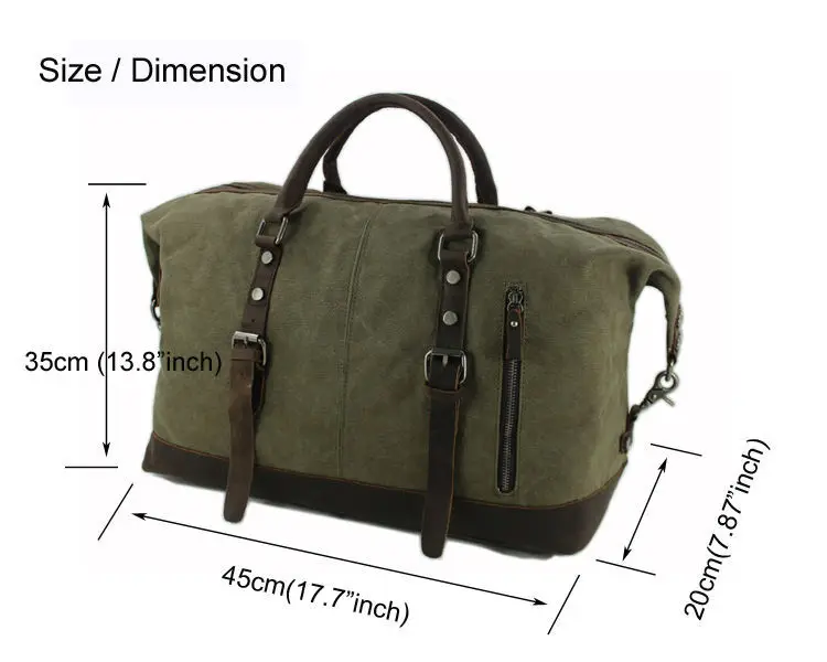 Military Canvas Leather Men's Travel Bag Hand Luggage Bag Carry On Large Men Leather Duffle Bag Tote Big Weekend Bag Overnight