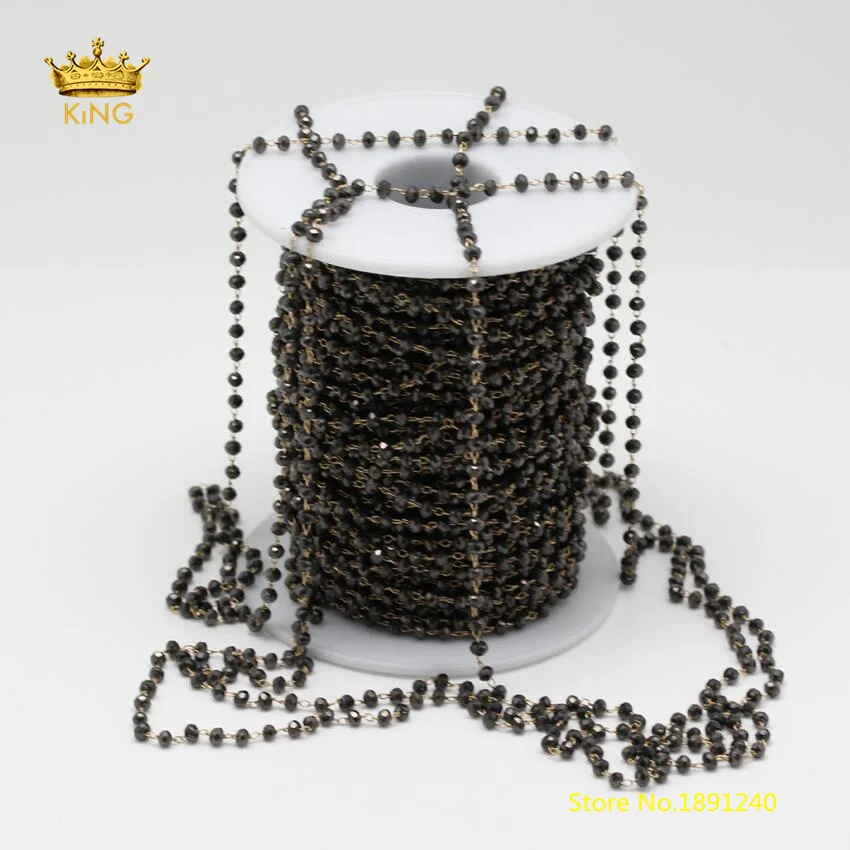 

5Meters 2x3mm Gun Black Glass Faceted Rondelle Beads Chains Findings,Plated Brass Wire Wrapped Tiny Glass Chains Supplies ZJ152
