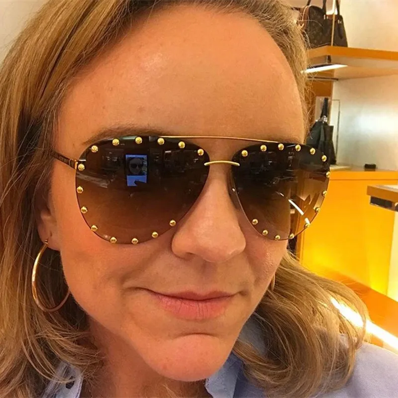 c2 brown HBK без оправы пилот Modis солнцезащитные очки Oculos для женщин и мужчин фирменный дизайн Роскошные ретро солнцезащитные очки оттенки фестиваль подарок розовый UV400 - Цвет линз: c2 brown