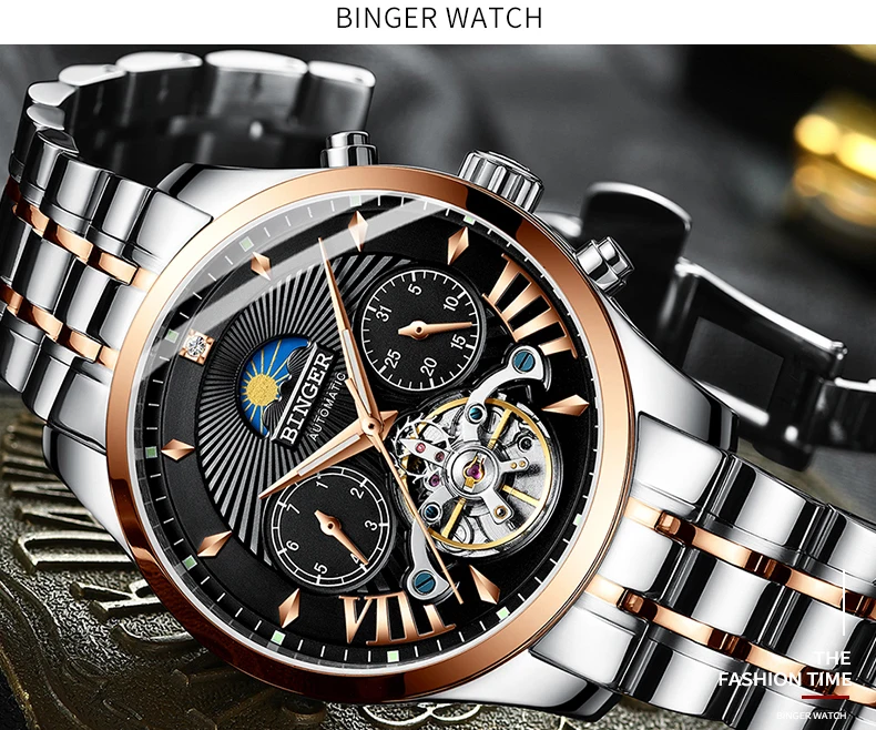 Switzerland BINGER автоматические механические часы Tourbillion мужские часы лучший бренд класса люкс Натуральная кожа водонепроницаемые часы relogio