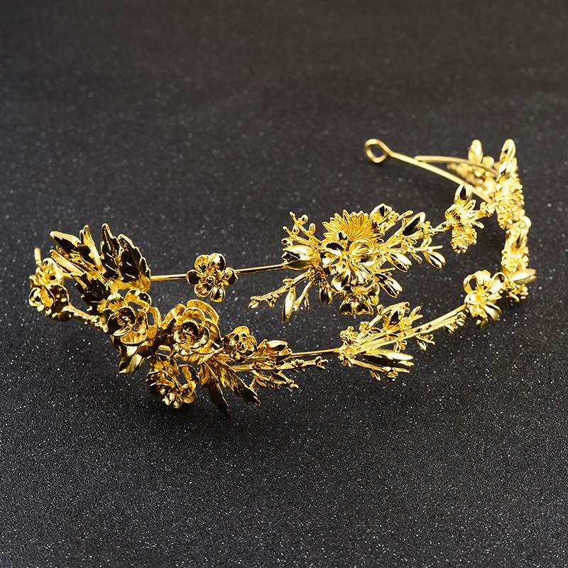 Женская свадебная тиара в стиле барокко с золотыми листьями и цветами | Украшения