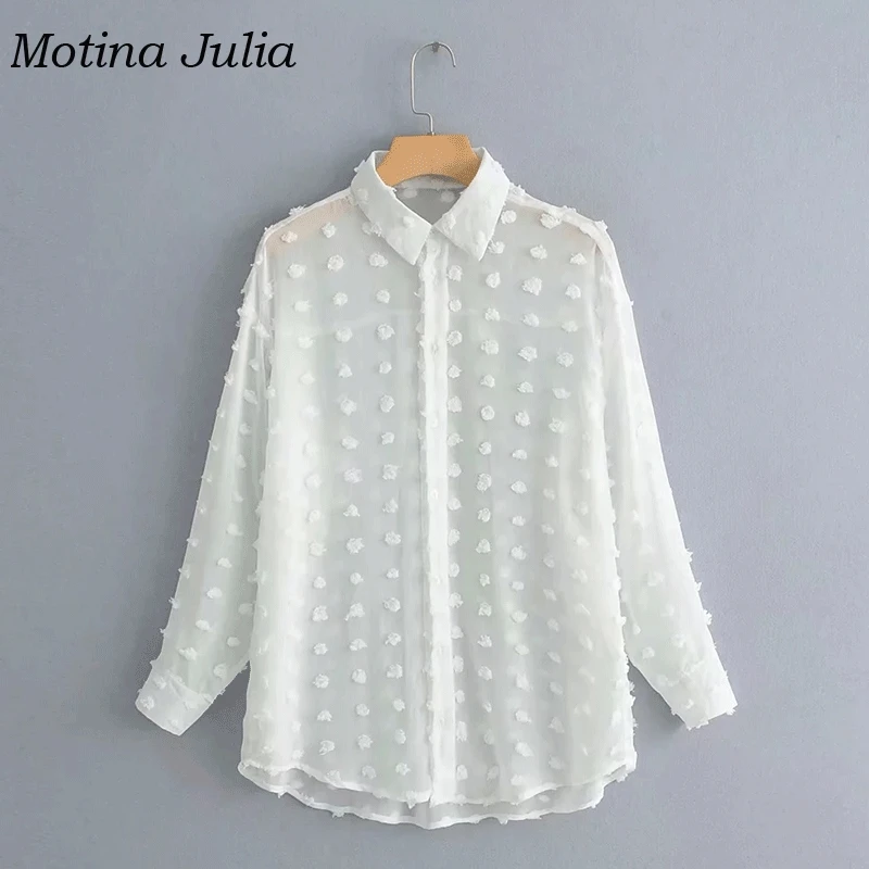 Женская блузка из жаккарда motin julissa белая шифоновая в уличном стиле верхняя