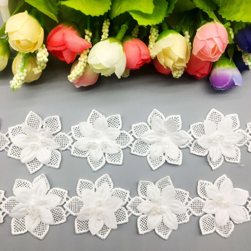 

30x белые цветы бисерная аппликация с кружевной отделкой тканевая лента вышитая отделка свадебное платье одежда ручной работы для шитья Ремесло