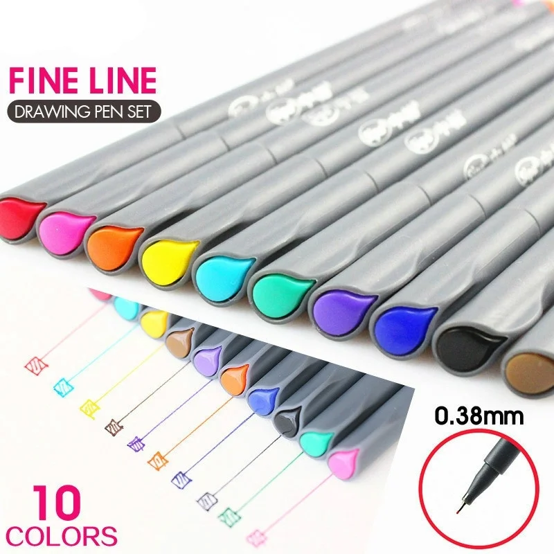 

10 Colors Set 0.38MM Fine Liner Colored Marker Pens Watercolor Based Art Markers For Manga Anime Sketch Drawing Pen
