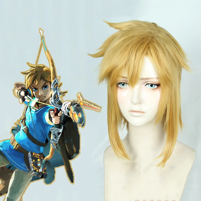 Парики для косплея Zelda из игры «Дыхание диких», парик для косплея, мужской короткий желтый парик для косплея из аниме, синтетический парик для косплея, аксессуары для косплея