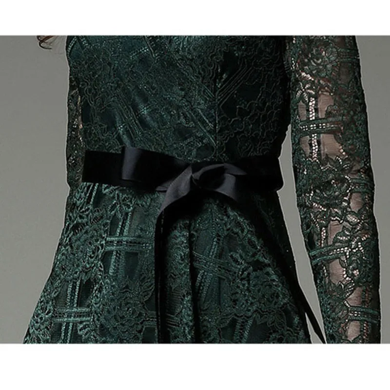 Женское кружевное Плиссированное Платье макси с длинным рукавом однобортное