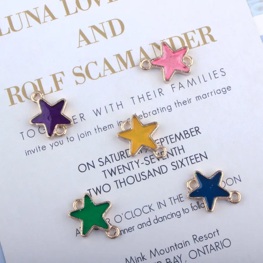 10 шт./лот звезда соединитель Эмаль Звезда шармы золотой цвет плавающий кулон