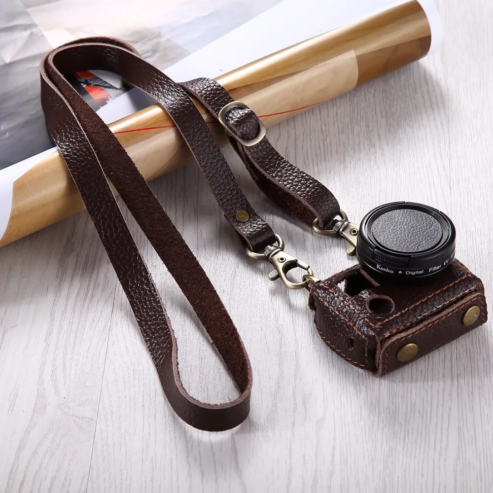PULUZ Camera Litchi Texture Genuine Leather Housing Case with Set Key Hole&ampCamera Neck Strap 40.5/52mm UV Lens for GoPro Hero5 4 |