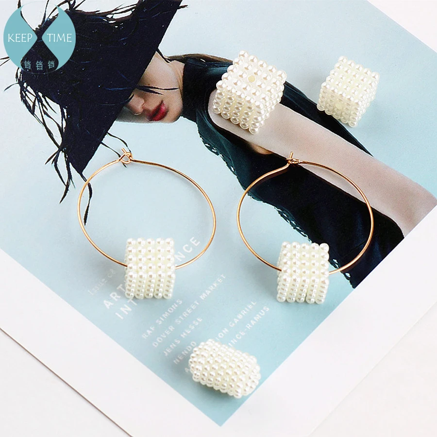 

DIY handmade jewelry accessories imitation pearl square cylindrical geometry modeling simple material pendant earrings earrings