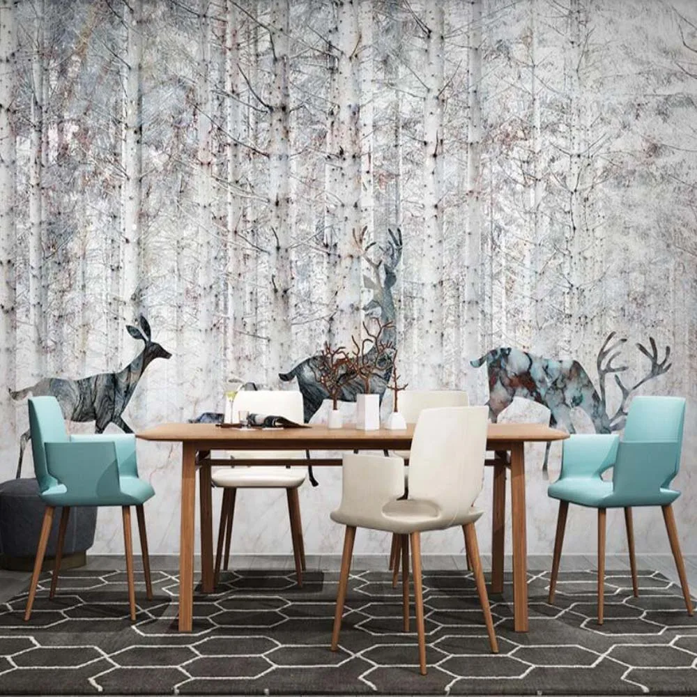 

Nordic Abstract Forest ELK Animal Wallpaper Murals Modern Wall Art Photo Wall Paper Rolls Living Room Contact Paper Tree Mural