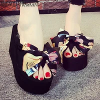 summer shoes woman doodle bow sexy flip flops women sandals bohemian muffin slope with sandals womens slippers zapatos mujer