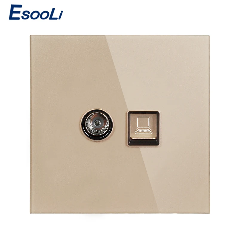 Esooli белая Роскошная панель из закаленного стекла RJ45 Интернет разъем с ТВ