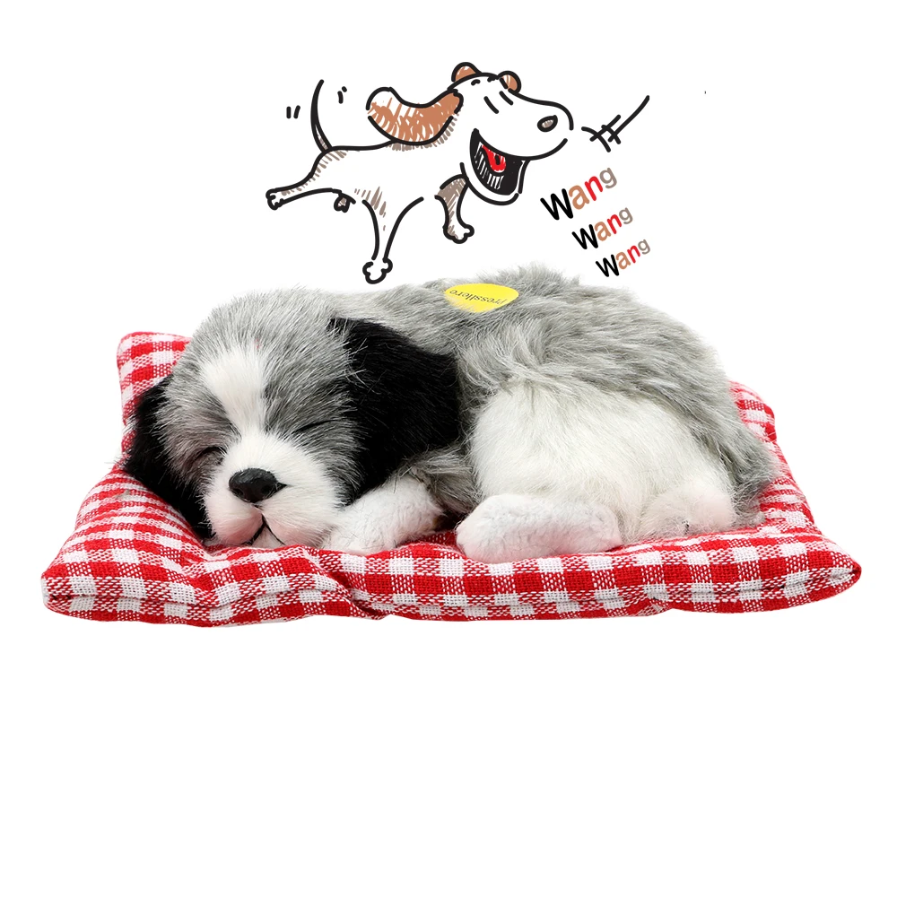 FORAUTO Cute Plush Dogs With Sound Car Ornament Simulation Sleeping Dog Toy Dashboard Decoration Auto Accessories Car Styling