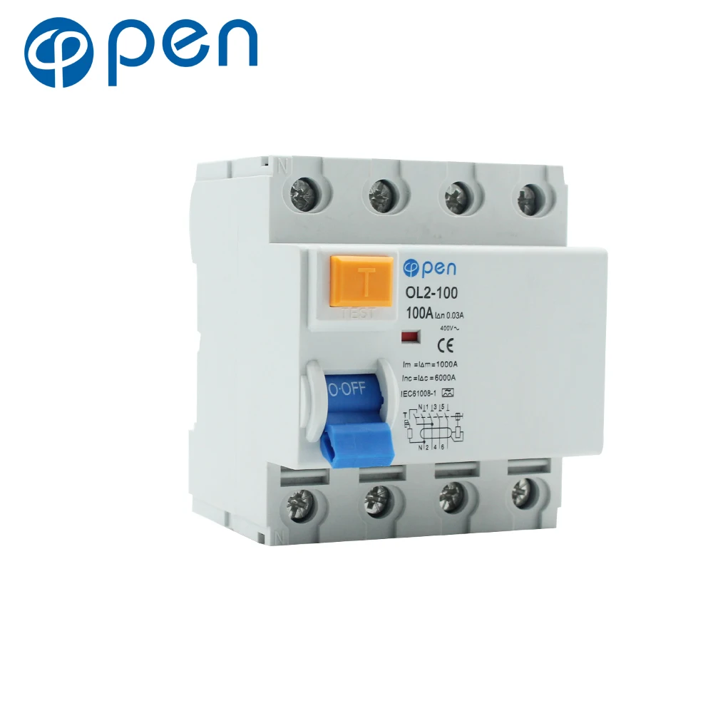 

4P 100A 30mA Residual Current Circuit Breaker Electromagnetic type RCCB OL2-100 Series for Overload and Short Circuit Protection