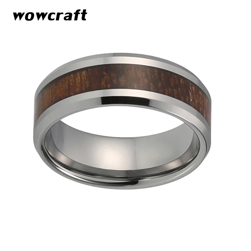 Mens Womens 8mm Tungsten Carbide Ring Mahogany Wood Inlay with Beveled Edges Vintage Wedding Engagement Band | Украшения и