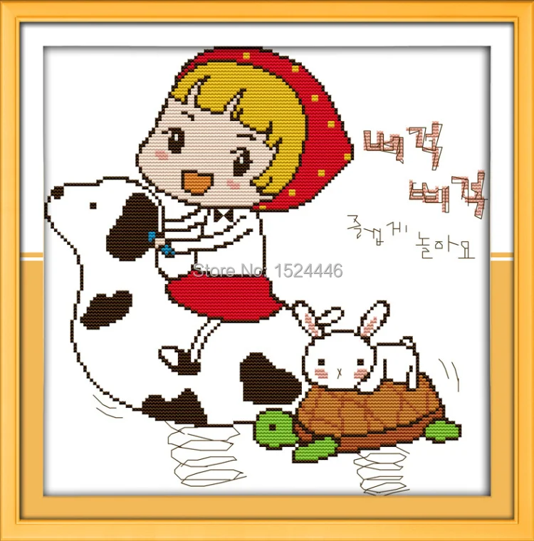 The girl with a rabbit cartoon NKF counted printed on the canvas DMC 11CT 14CT kits DIY Cross Stitch embroidery needlework Sets | Дом и сад