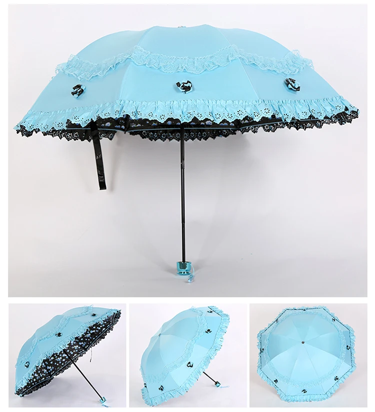 Korea Small Fresh Umbrellas Umbrella Rain Woman Folding Female Princess Sunscreen Lace Sun Umbrella UV Protection Goddess