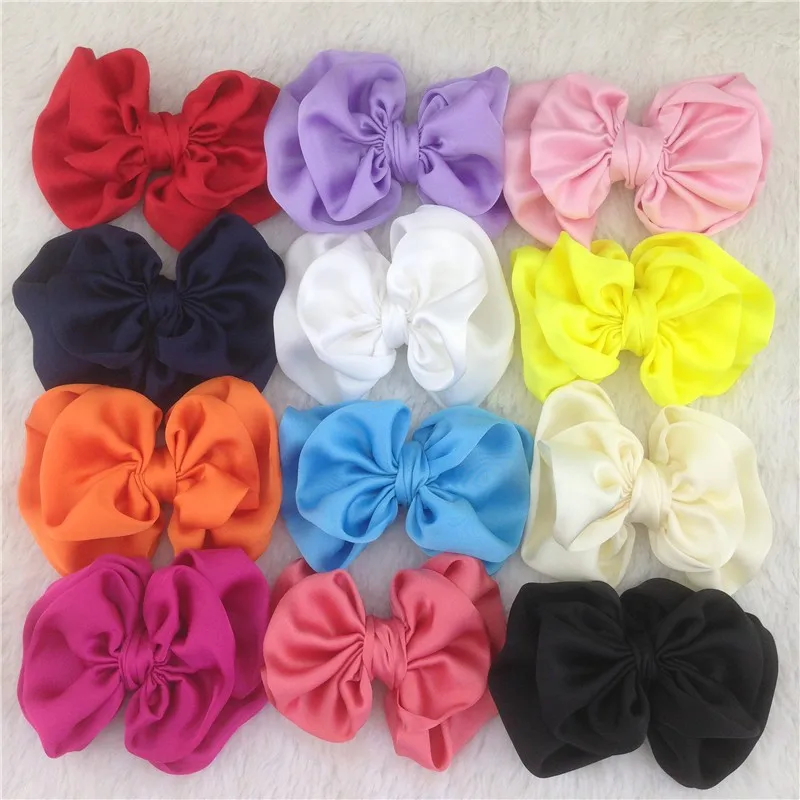 Xima Новое поступление 3.5 дюймовый твердого атласной двойной hairbow без зажима атласными бантами для детей украшения для волос 24 шт./лот