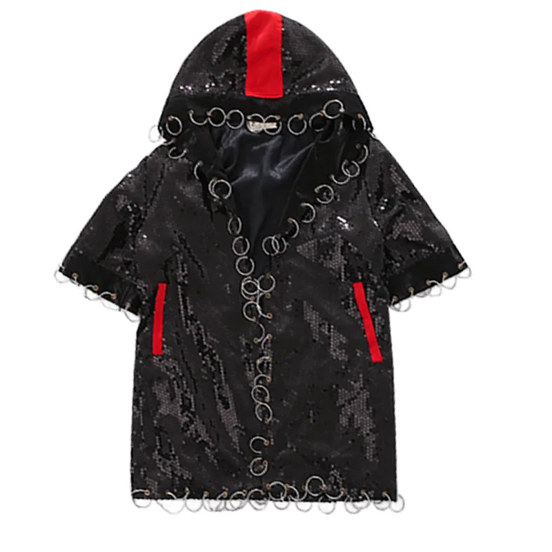 long black hoodies Крутые детские толстовки с капюшоном с цепочкой и блестками куртка в стиле хип-хоп, одежда для девочек и мальчиков, длинное пальто танцевальные костюмы, одежда для бальных танцев - Цвет: long black hoodies