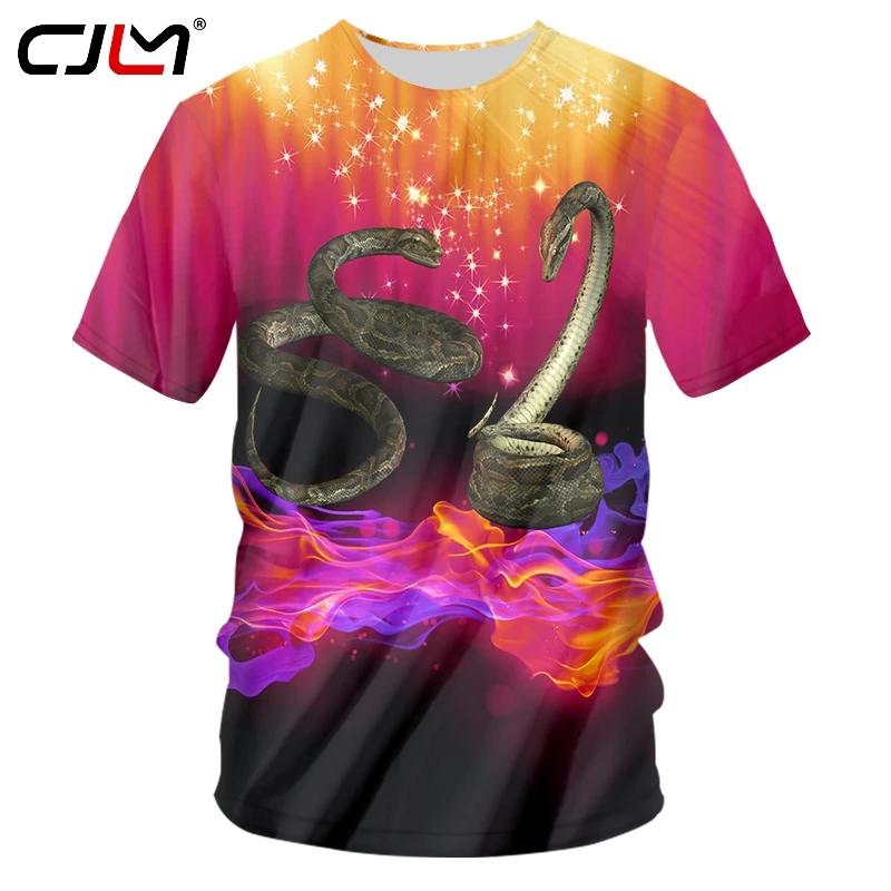 

CJLM, новинка 2019, мужские рубашки, повседневные, звездное пламя, змея, o-образный вырез, футболка, дропшиппинг, лето, Китай, 3D футболка, оптовая п...