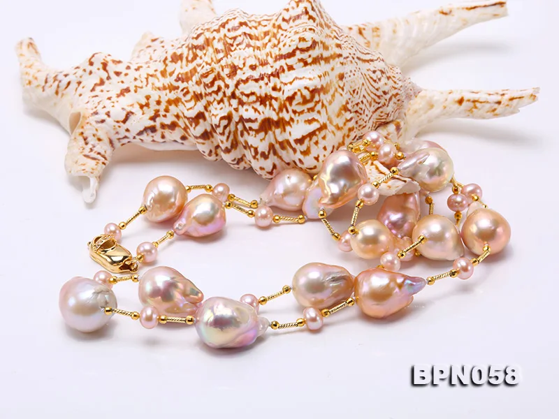 

New Arriver Real Pearl Jewellery,Gold Color Tube Multicolor Baroque Freshwater Pearl Necklace 60cm Mixes Size 7mm-30mm