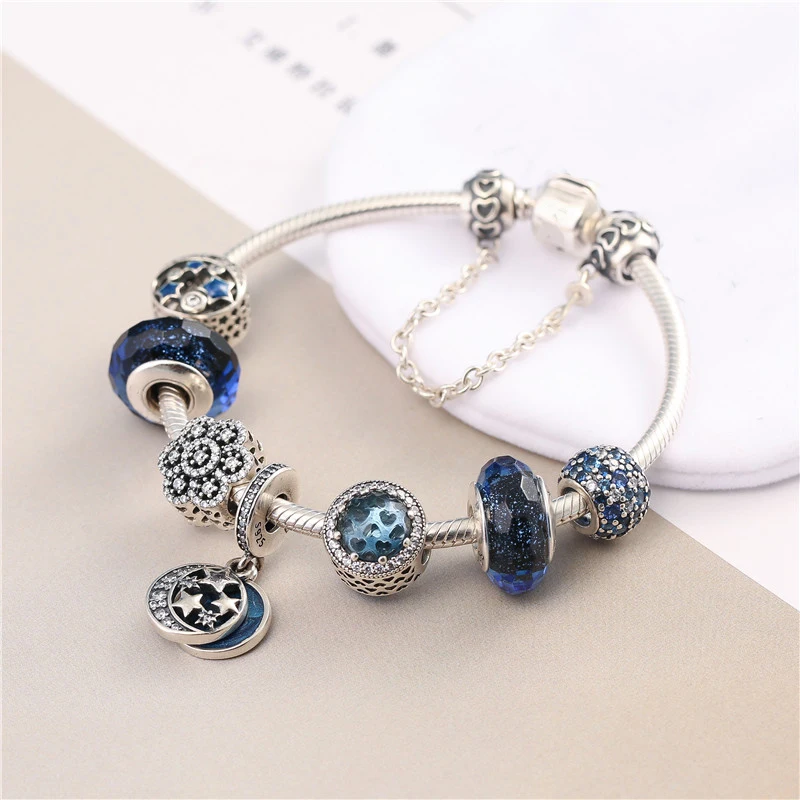 925 Sterling Silver Spiritual Dreamcatcher Dangle Charm Fit Pandora Original Bracelet Bright Blue Star Charm Fashion Jewelry