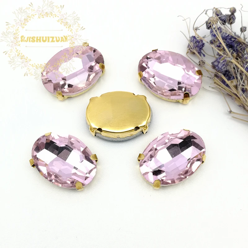 

Стеклянные стразы овальной формы в классическом стиле, розовые, с золотыми когтями, аксессуары для одежды