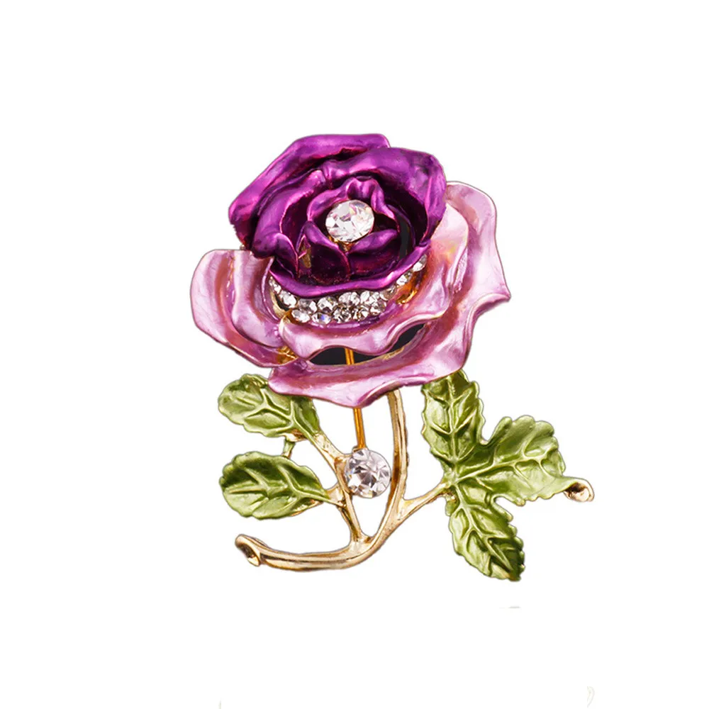 purple rose Розовая брошь-цветок с кристаллами Женские лучшие свадебные аксессуары Esmalte эмалированная брошь-кнопка Colares Violetta фиолетовая брошь#010 - Окраска металла: purple rose