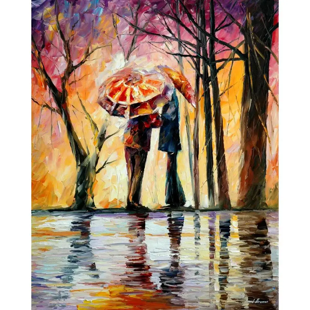 High quality handmade palette knife oil painting on canvas rainy date home picture decor modern art | Дом и сад