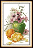 hibiscus vase and oranges cross stitch kit aida 14ct 11ct count printed canvas stitches embroidery diy handmade needlework
