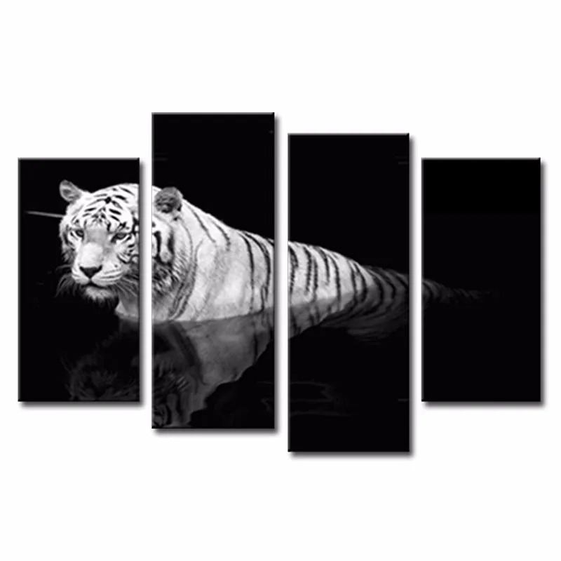 

Canvas Painting Animal Wall Art Black White Tiger Wall Pictures For Living Room 4 PCS Unframed Modular Picture Cuadros Decor