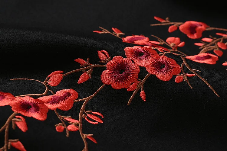 Женское платье с вышивкой сливы черное украшенное осень 2018|robe femme|robe fashionautumn dress |
