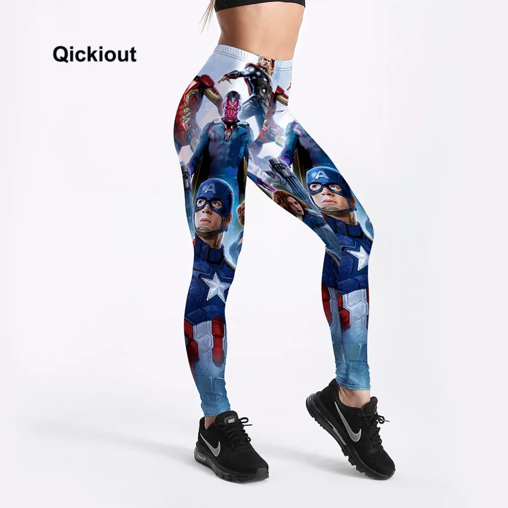 Qickitout Women Leggings Casual Long Pants High Waist Captain America Iron Man Thor Hulk Black Widow Avengers Pinted | Женская одежда