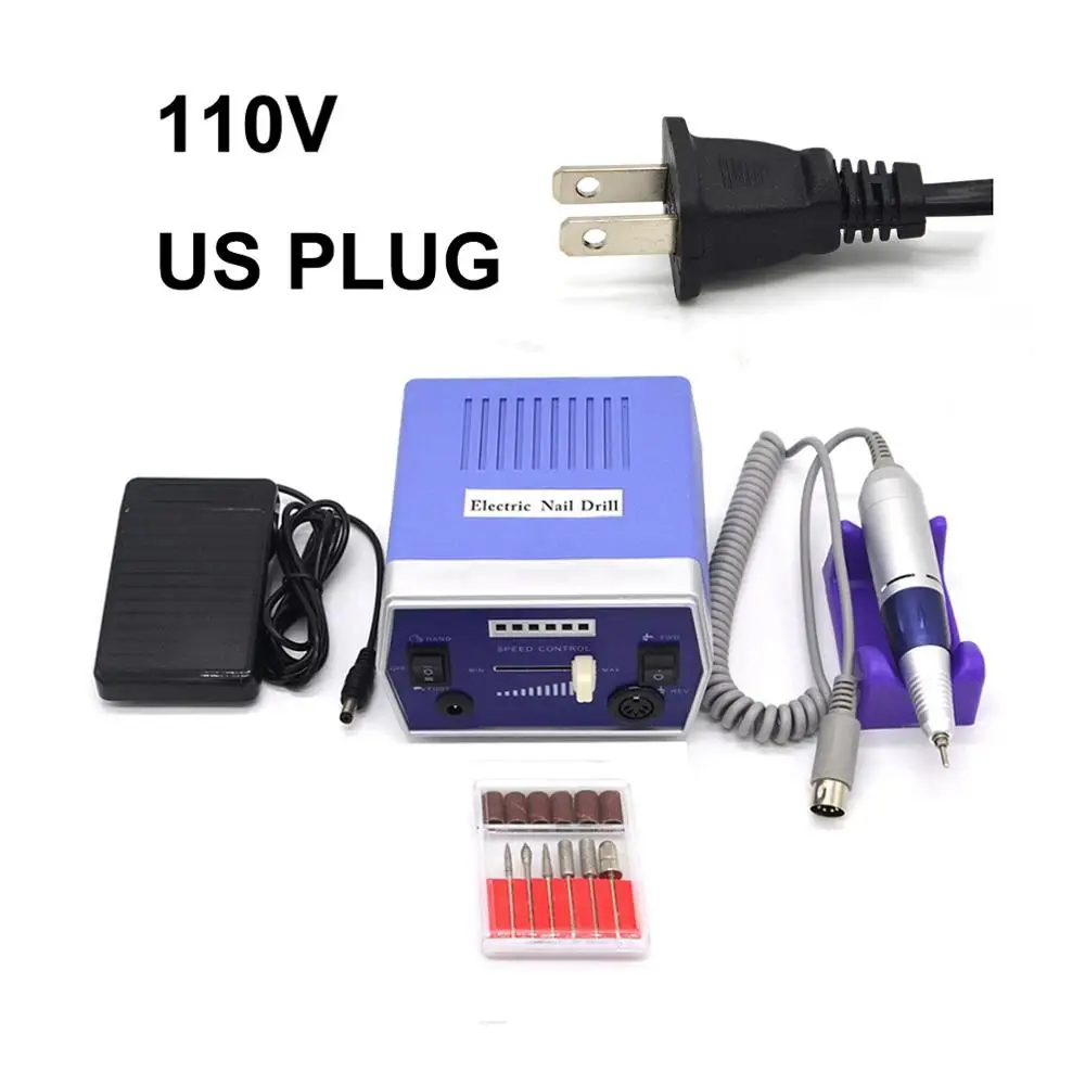 Blue US plug Золотой электрический сверлильный станок для дизайна ногтей, Профессиональный аппарат для маникюра, оборудование для дизайна ногтей, оборудование для педикюра и маникюра - Цвет: Blue US plug