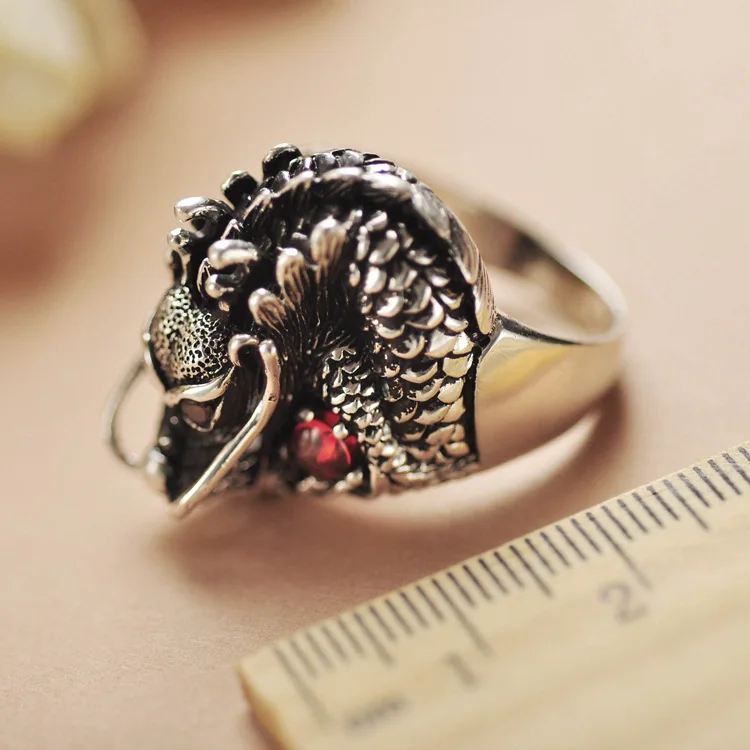 925 пробы серебро Ретро голова дракона Китай гранат кольцо Для мужчин тайский