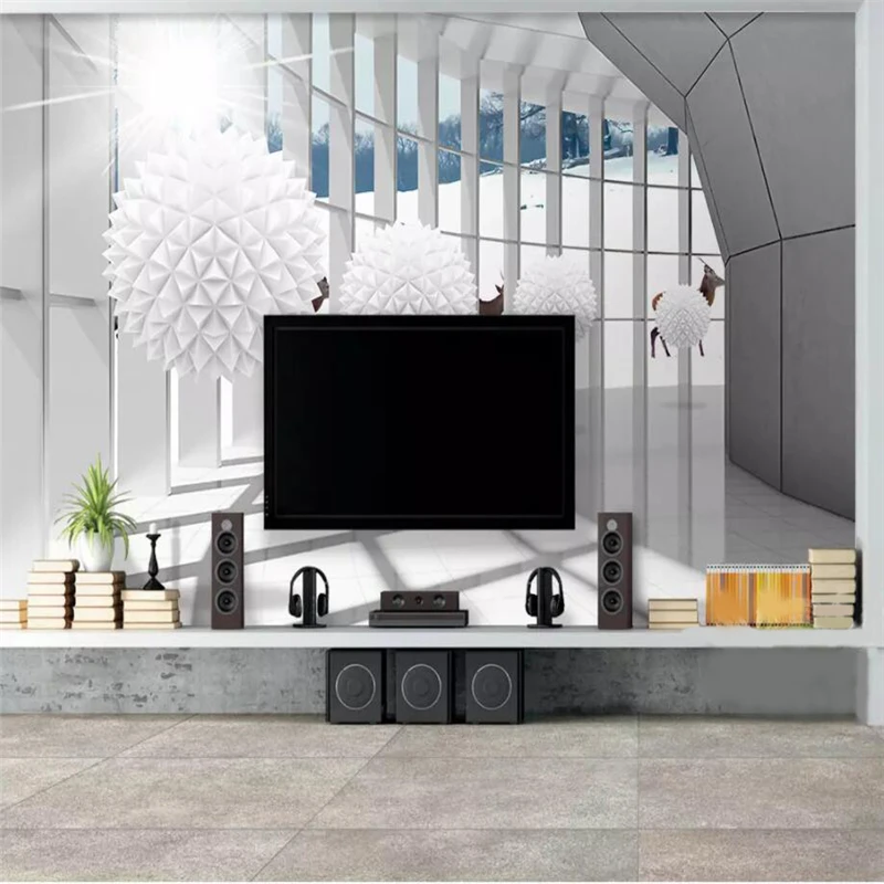 

beibehang 3d wallpaper murals custom living room bedroom 3d three-dimensional ball corridor building space landscape mural