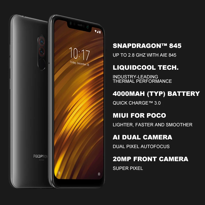 Смартфон Xiaomi POCOPHONE F1 POCO 6 ГБ 64 Гб Snapdragon 845 18 дюйма с двумя камерами на весь экран AI