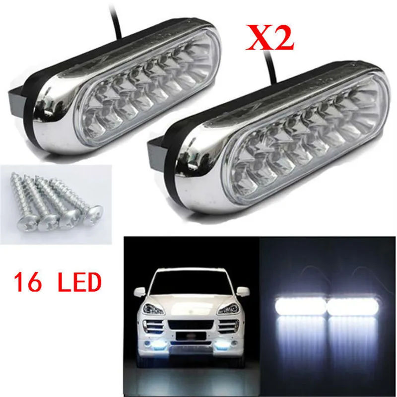 kongyide Car Light 2PCS Universal 16 LED Car Van DRL Day Driving Daytime Running Fog White Light Lamp 5W Luz del coche je17