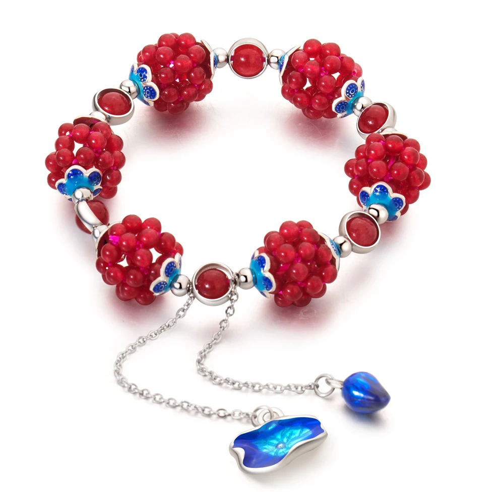 

SA SILVERAGE Woven Grape Ball Jewelry 2019 Men Women Bracelet Original Exquisite Bracelet Jade with Cloisonne Craft Personalized