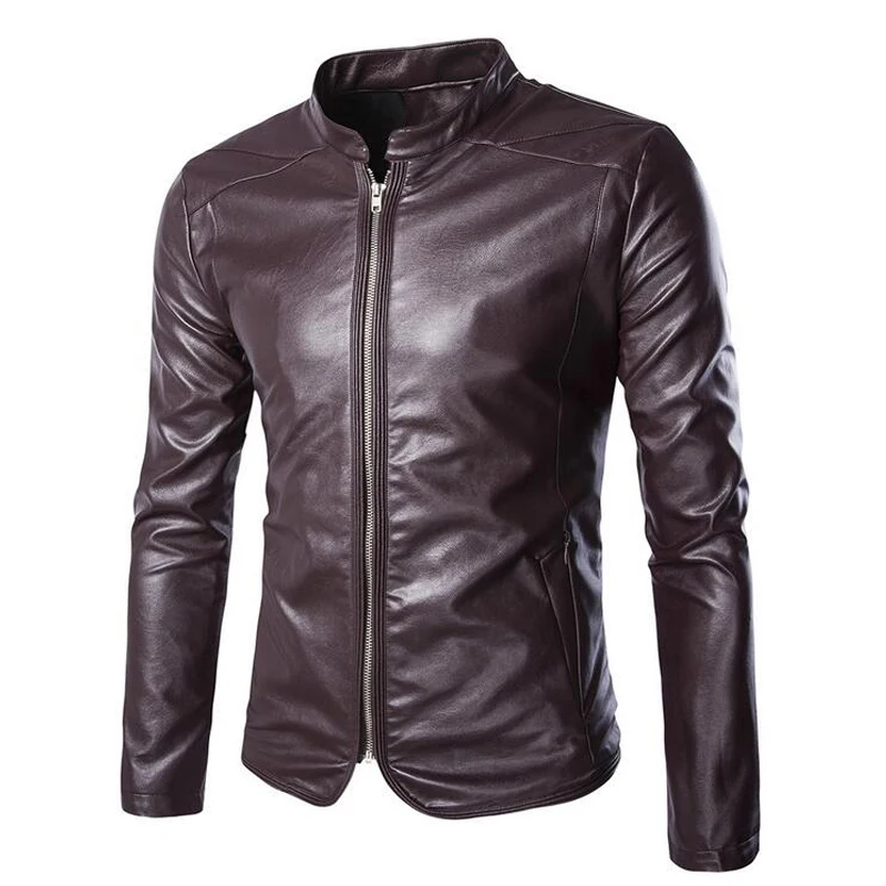 

Куртка мужская из ПУ кожи, на молнии, однотонная