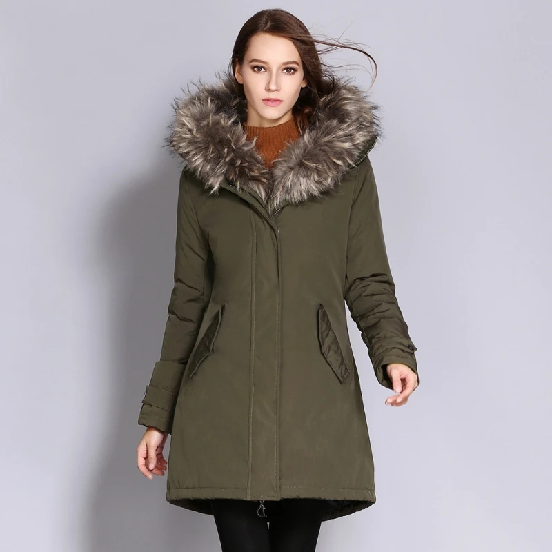 Женская парка с капюшоном amberhear толстая длинная куртка из меха енота S 3XL зима