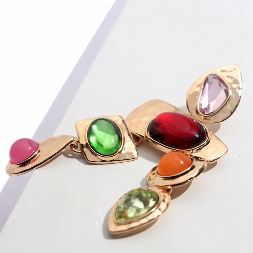 Flatfoosie ZA Boho Золотые Большие серьги висюльки для женщин хрустальные бусины Винтаж геометрическое сердце панк массивные серьги-капли ювелирные изделия