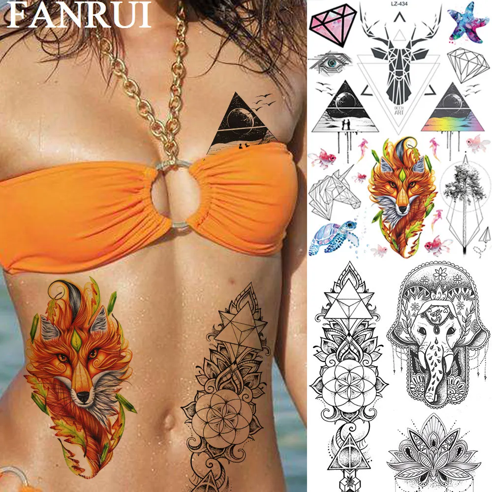 FANRUI Tribal Wolf Индийский тотем хна временная татуировка наклейка Геометрическая