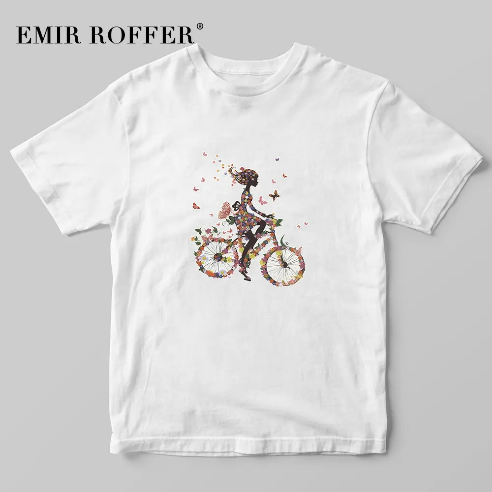 EMIR ROFFER/женская футболка с принтом в виде цветов на велосипеде для девушек