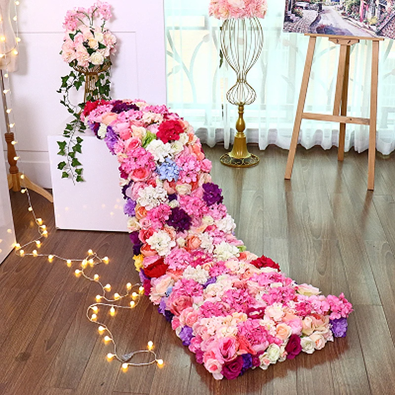 Deep pink wall Искусственный шелк цветок стена роза искусственный цветок голова Гортензия ряд цветов стены сцена фон для дома Свадебная вечеринка украшения - Цвет: Deep pink wall