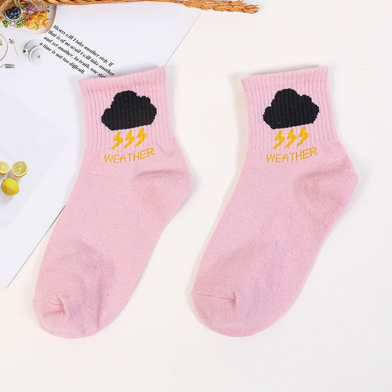 pink SP& CITY, простые радужные Короткие Носки с рисунком, женские милые повседневные носки хлопковые с забавным рисунком, колледж, хипстерские носки, дешевые носки - Цвет: pink