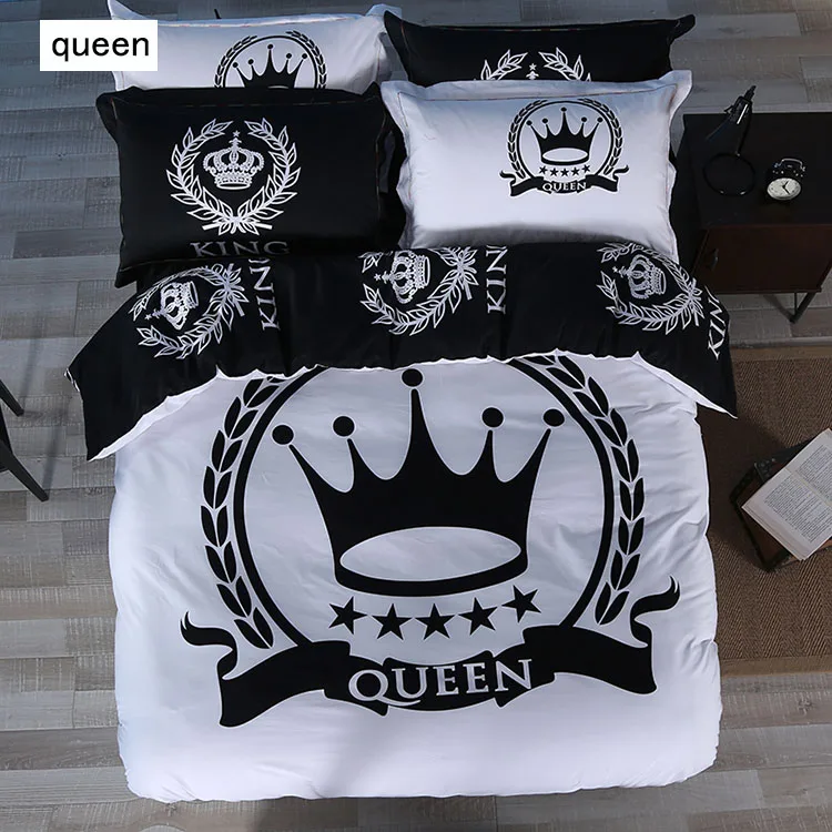 Домашний текстиль Постельное белье с принтом короны постельное King queen Размер 4 шт