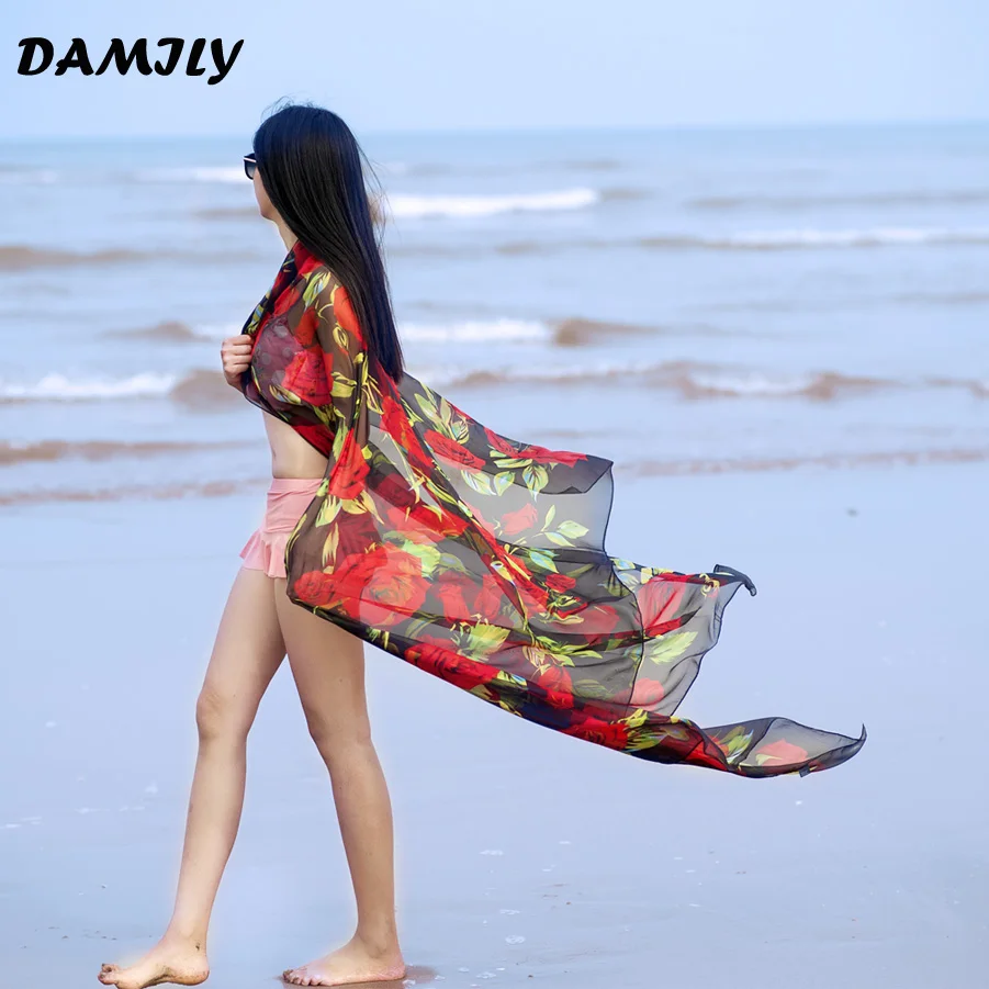 Пляж Саронги яркие цветные розы шарф платок пикантные Для женщин Летний Бикини