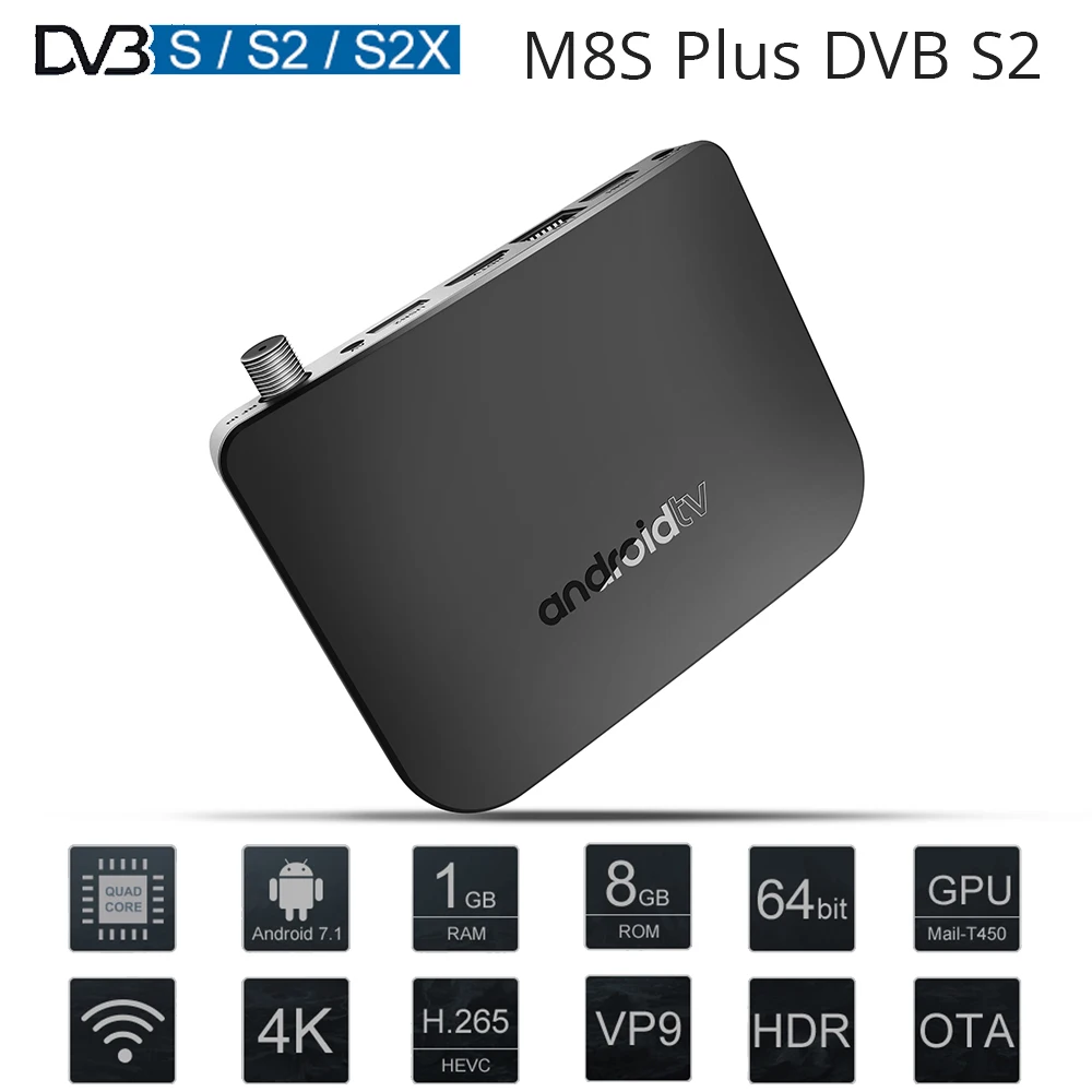 ТВ приставка MECOOL M8S Plus DVB S S2 Android 7 1 ГБ ОЗУ 8 ПЗУ Восьмиядерный процессор Amlogic S905D 100 м